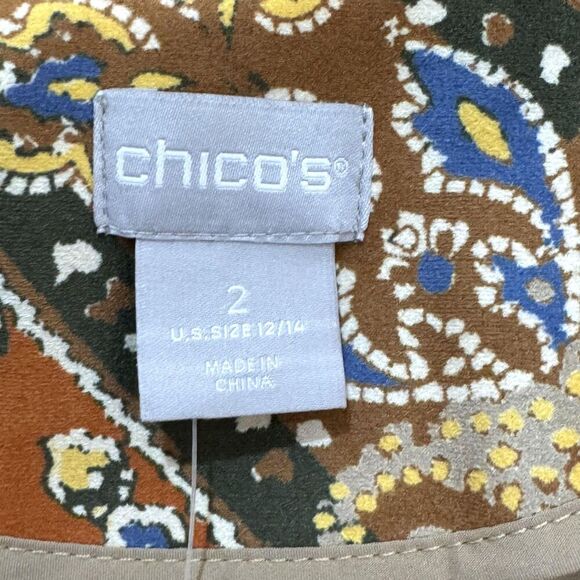 Chico's Topper Jacket 12 14 (2) Tan Paisley Faux Suede Boho Lightweight Coat - Picture 2 of 9
